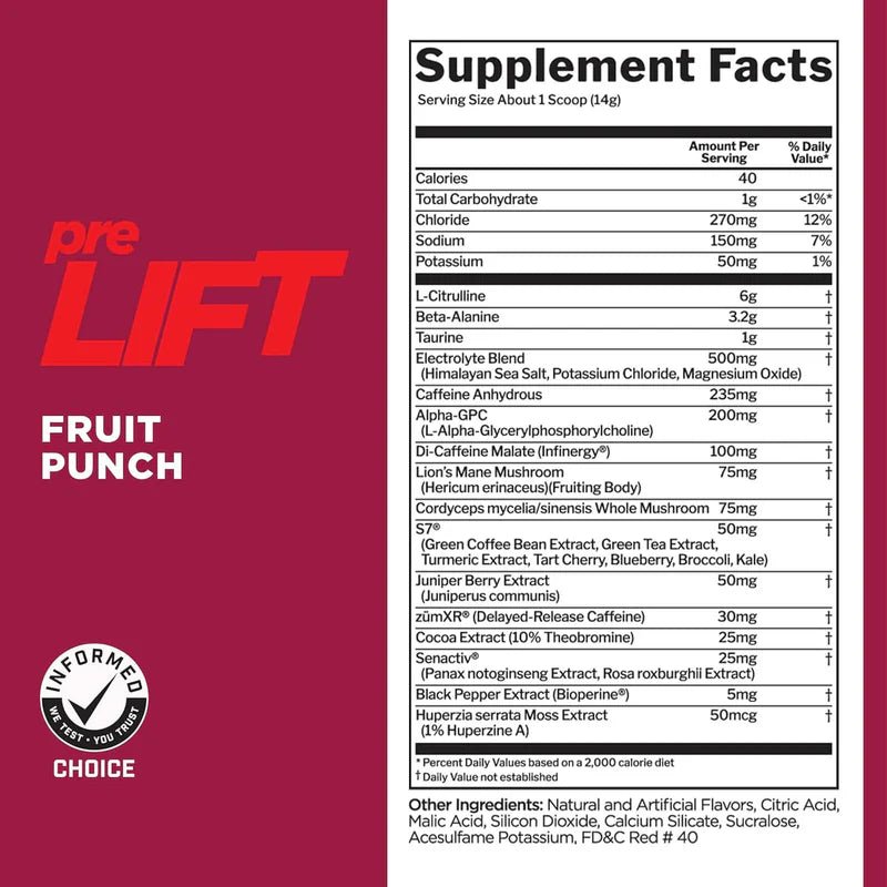 Rule 1 Prelift Fruit Punch - PeakPro Performmance Supplements